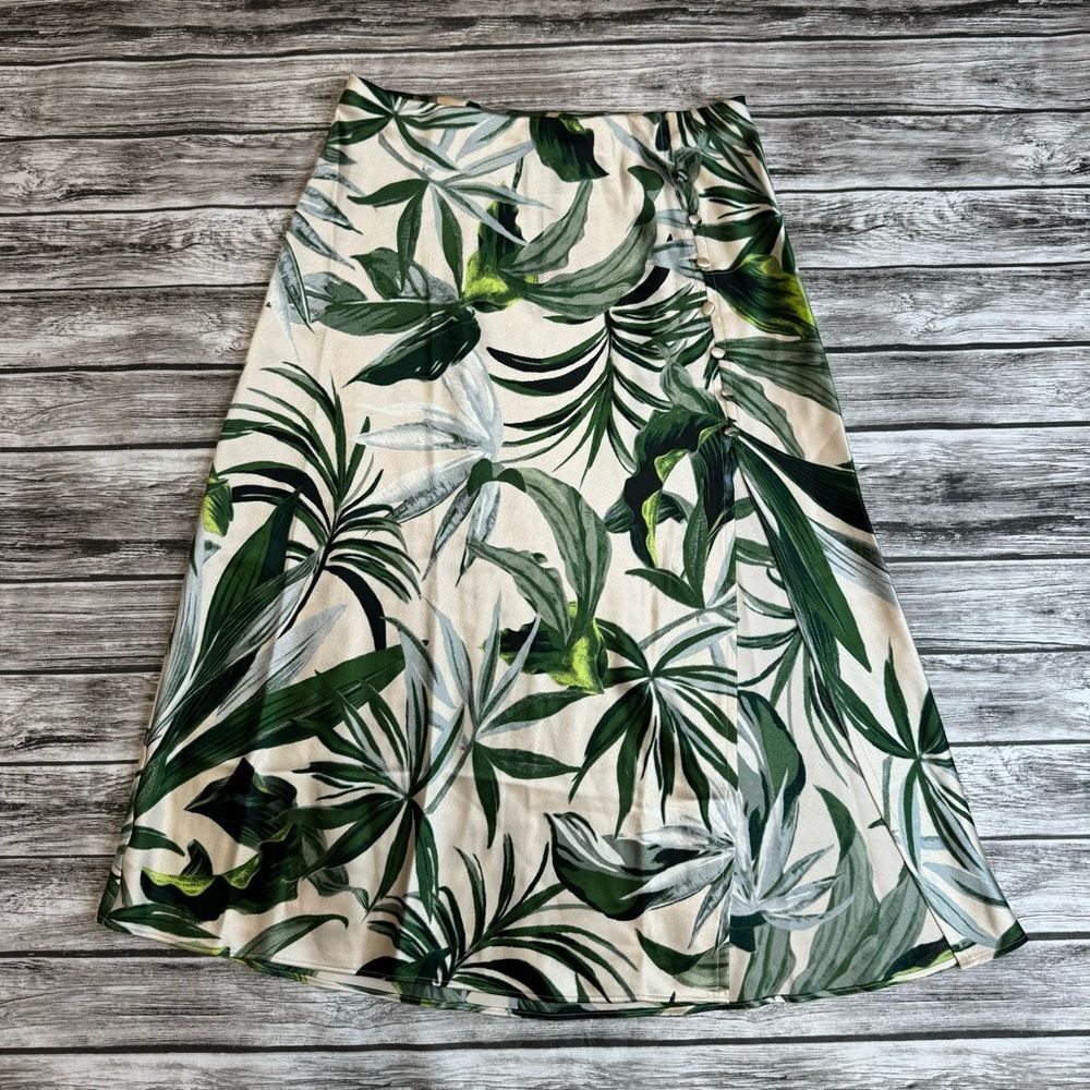 Women's Victoria's Secret XS Satin A-Line Skirt Tropical Palm Midi NWT